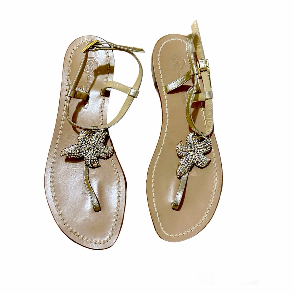Da Constanzo Italian Handmade Gold Sandals. Capri, Italy. Size 39